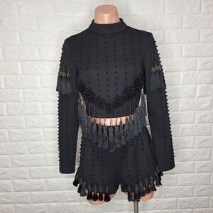 BLUEOXY 2-Piece Festival Fring and Bead Set with Long Sleeves and Shorts